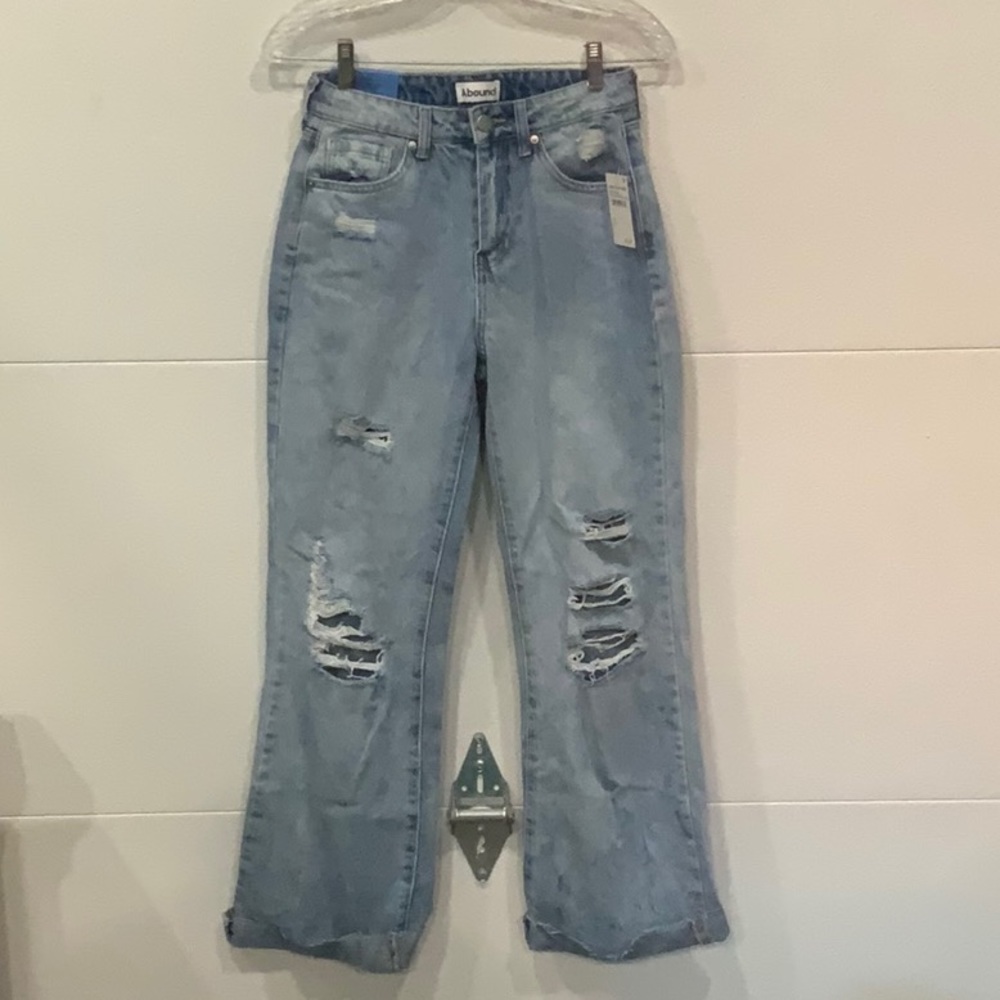 Wide leg ripped jeans.